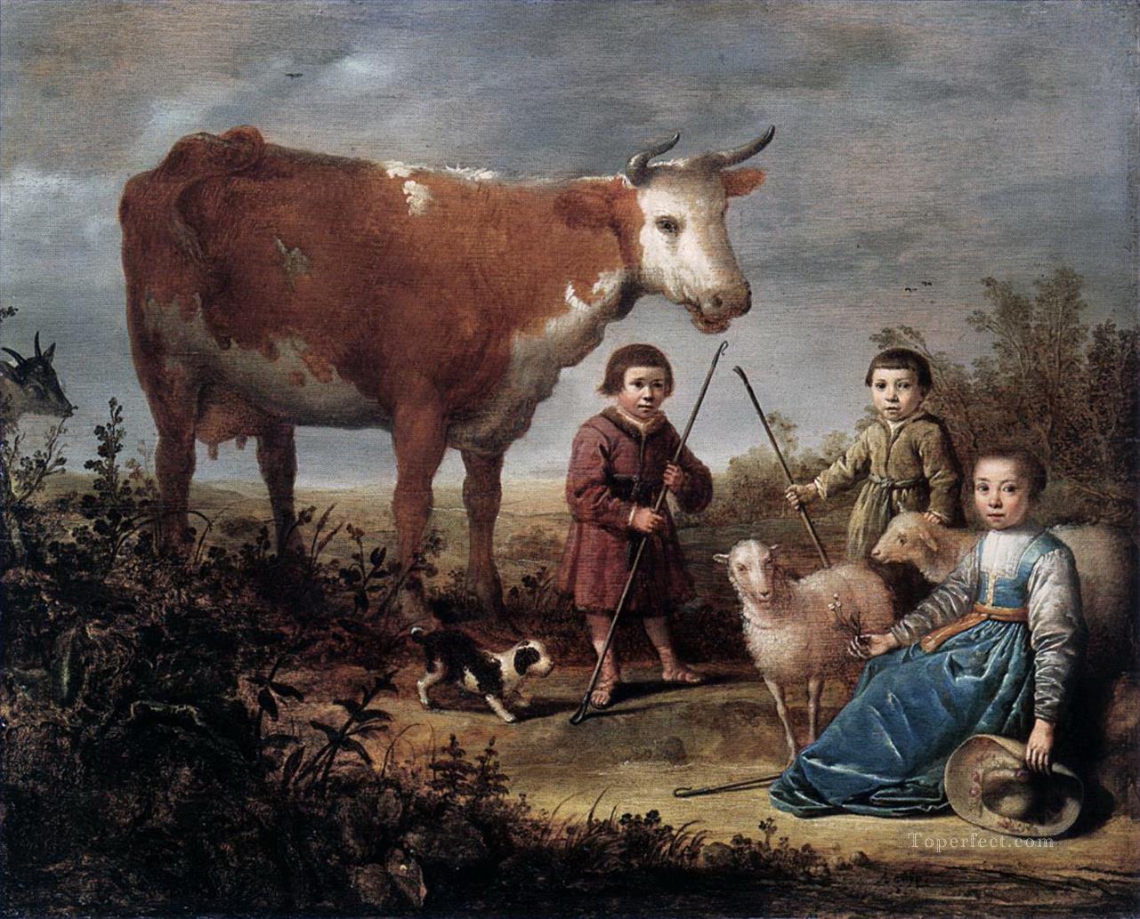 children and cow dog sheep Oil Paintings